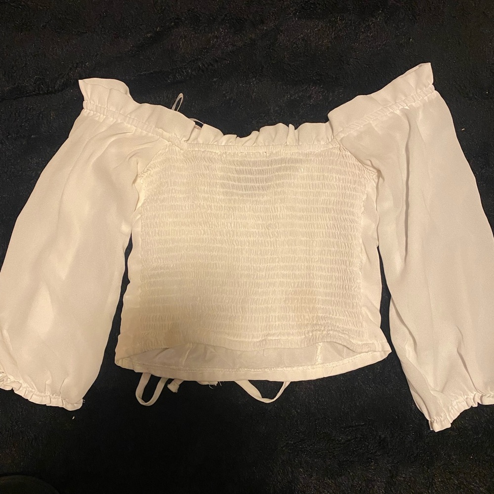 Guess White Off-Shoulder Blouse with Tie Detail - Picture 2 of 2